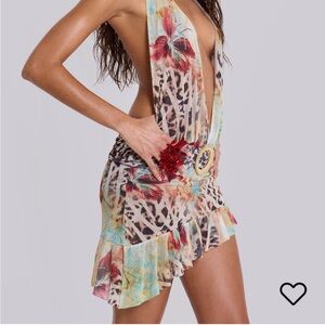 Floral and Animal Print Plunge Dress